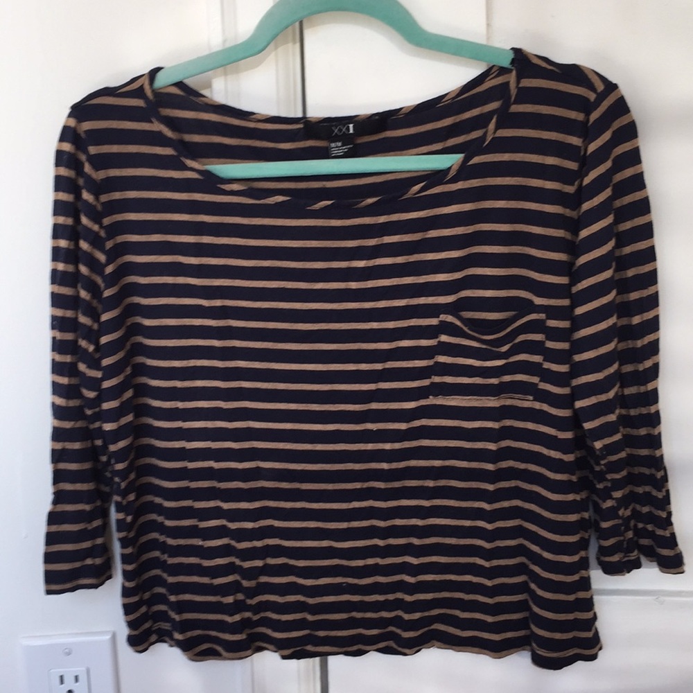 Forever 21 Stripped Shirt Size M Blue and Brown